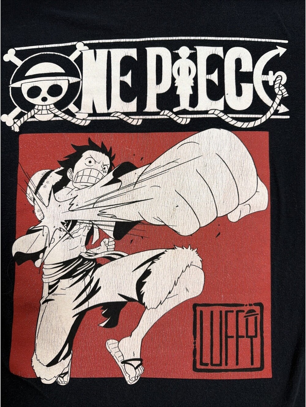 One Piece Luffy Anime Cutoff Graphic T Shirt Women's  XL Black Raw Hem Tee